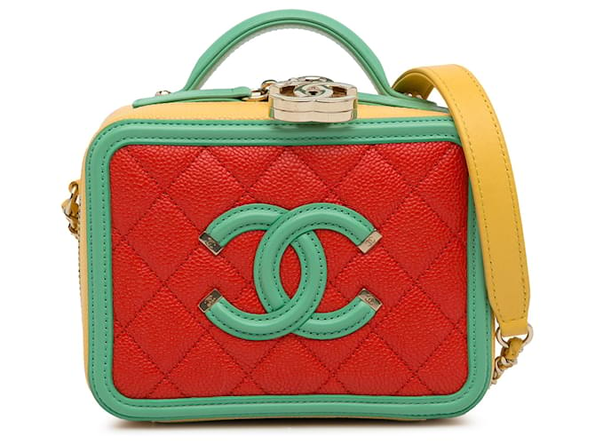Chanel Red Small Caviar CC Filigree Vanity Multiple colors Leather  ref.1302540