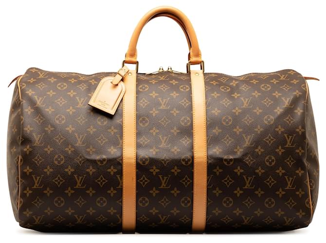 Louis Vuitton Brown Monogram Keepall 55 Leather Cloth  ref.1302544