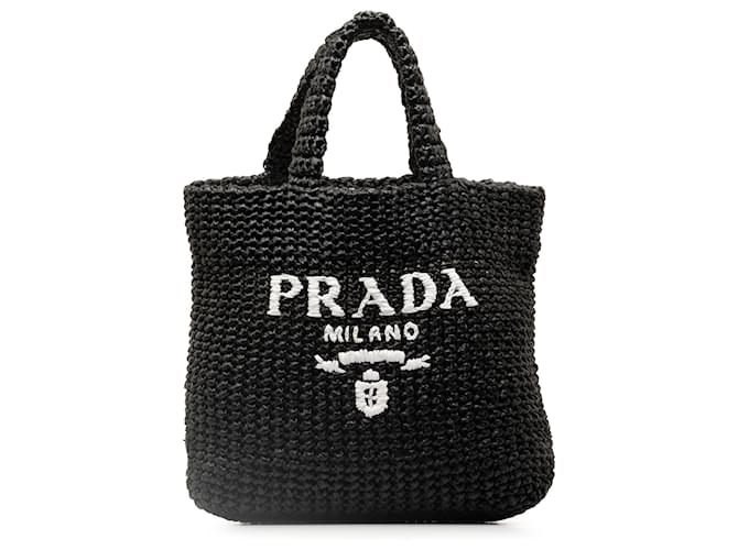 Tote Prada – Kleine Tragetasche mit Logo aus Bast in Schwarz  ref.1302551