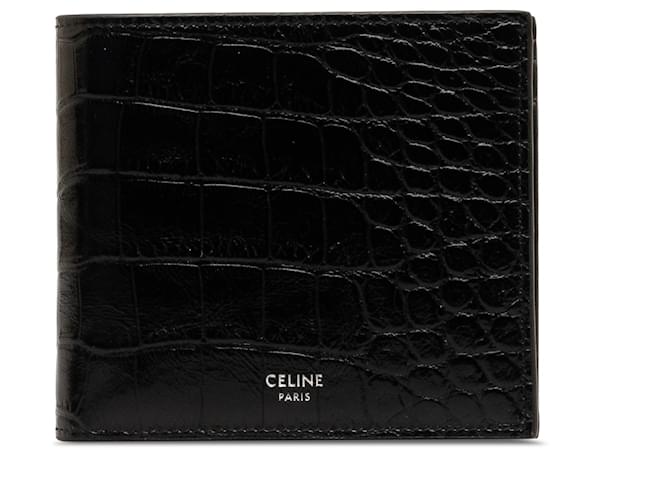 Céline Celine – Zweifach gefaltete Geldbörse aus schwarzem geprägtem Leder Kalbähnliches Kalb  ref.1302554