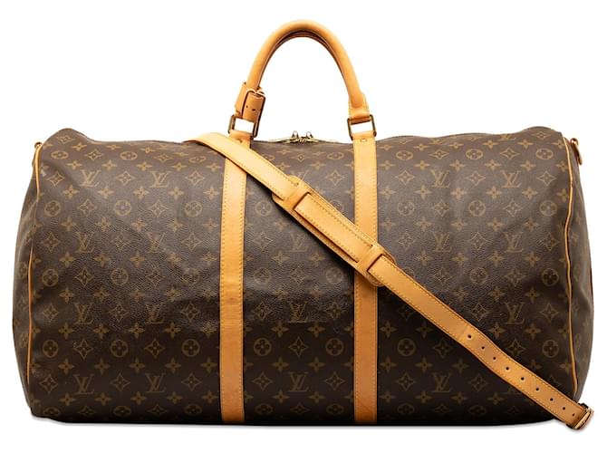 Louis Vuitton Brown Monogram Keepall Bandouliere 55 Leather Cloth  ref.1302558