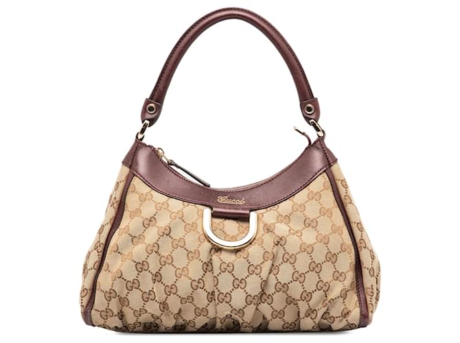 Gucci Brown GG Canvas Abbey D-Ring Handbag Beige Leather Cloth Pony-style calfskin Cloth  ref.1302566