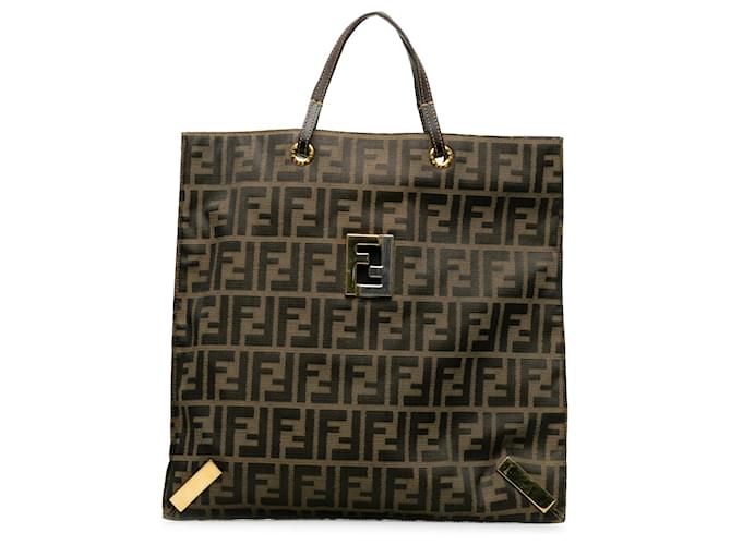 Fendi Brown Zucca Tote Bag Leather Cloth Pony-style calfskin Cloth  ref.1302579