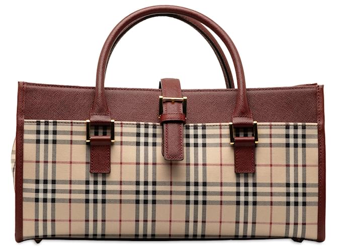 Burberry Brown House Check Handbag Beige Leather Cloth Pony-style calfskin Cloth  ref.1302582