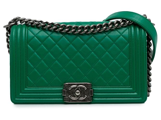 Chanel Green Medium Lambskin Boy Flap Bag Leather  ref.1302589