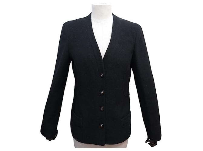 CHANEL JACKET WITH CC LOGO BUTTONS SIZE M 40 IN BLACK TWEED BLACK VEST JACKET  ref.1302655