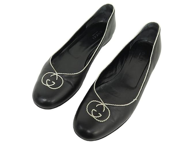 GUCCI SHOES WITH GG LOGO PATTERN 171087 37.5 BLACK LEATHER + LEATHER SHOES BOX  ref.1302668