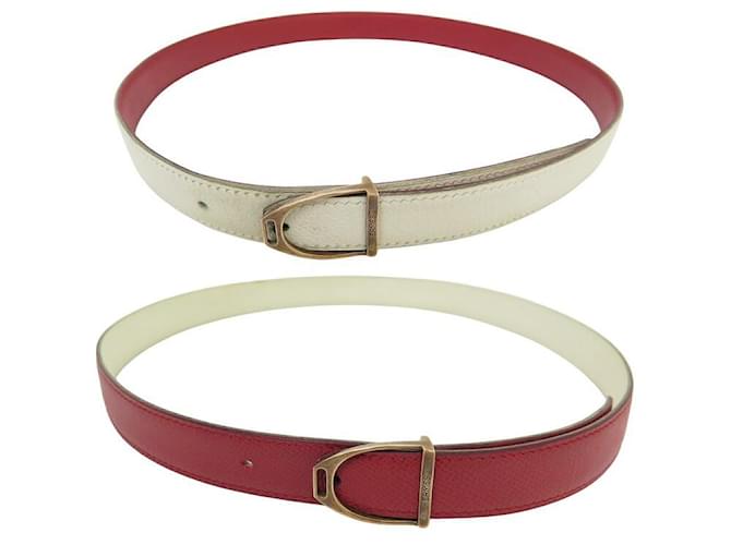 Hermès VINTAGE HERMES BELT WITH STIRRUP BUCKLE 24mm 72 IN COURCHEVEL REVERSIBLE LEATHER  ref.1302674