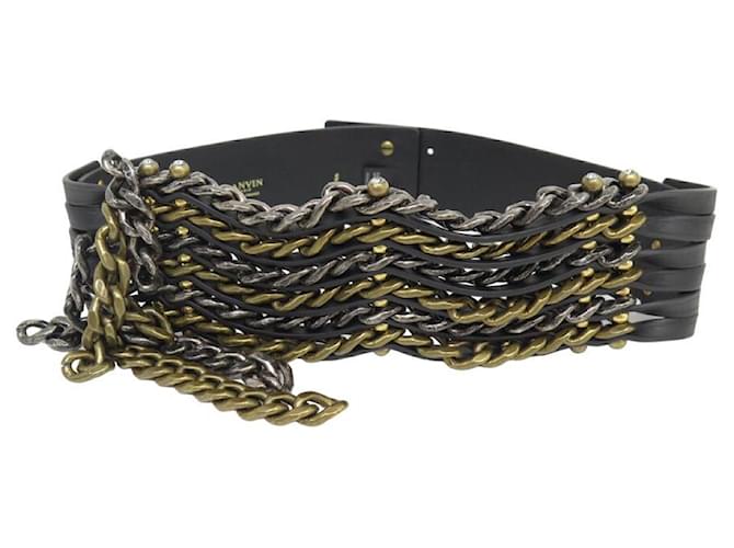 LANVIN WIDE LEATHER BELT AND MULTI-STRAND CHAINS 65 BLACK LEATHER BELT  ref.1302678
