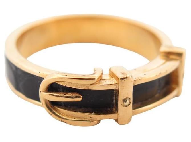 Ring Hermès ANELLO SCIARPA HERMES CINTURA PLACCATA ORO ANELLO SCIARPA CINTURA IN PELLE LEZARD D'oro Metallo  ref.1302733