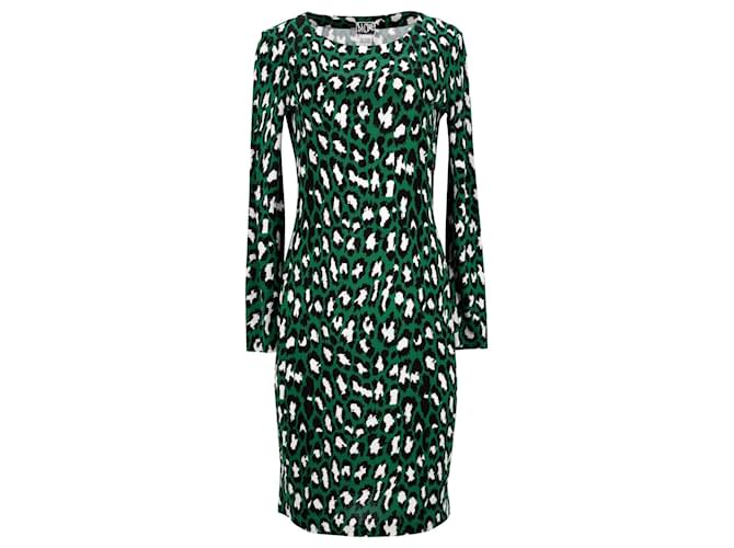 Nom du produit: Diane Von Furstenberg Robe midi à manches longues et imprimé léopard Muriel en soie verte  ref.1302738