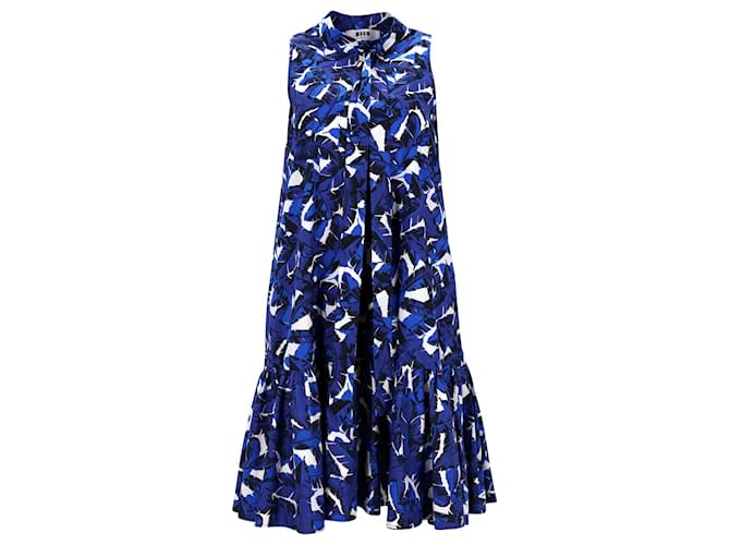 Msgm M.S.g.M. Sleeveless Leaf Print Midi Dress in Blue Cotton  ref.1302744