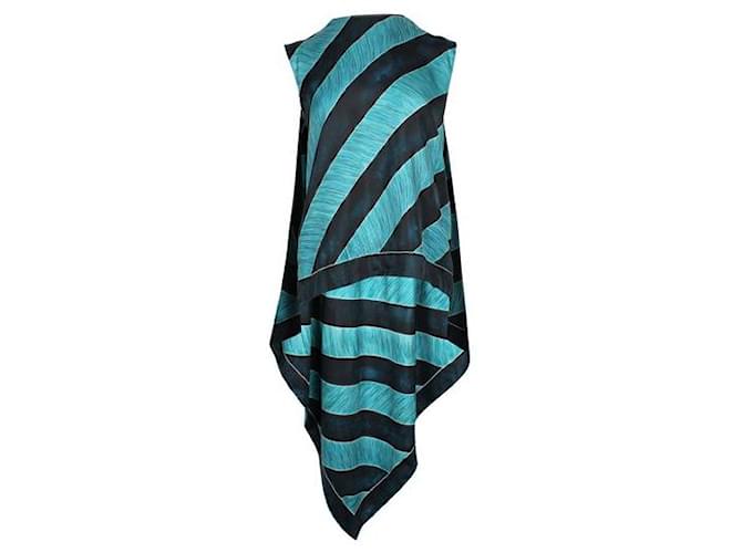Céline Turquoise & Dark Green Striped Top with Attached Back Scarf Silk  ref.1302805