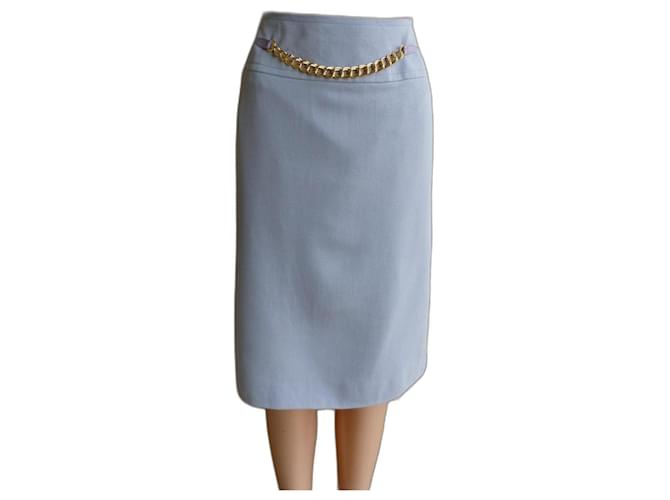 Céline Skirts Grey Light blue Leather Wool  ref.1302815