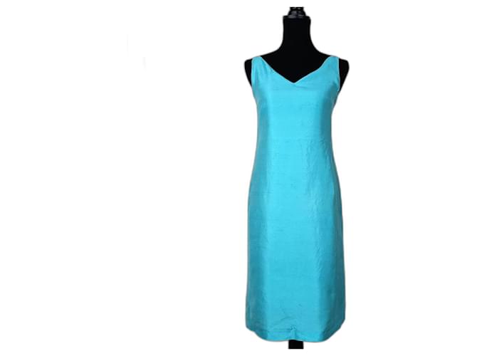 Turquoise sheath dress for ceremony Max Mara y2k Silk  ref.1302825