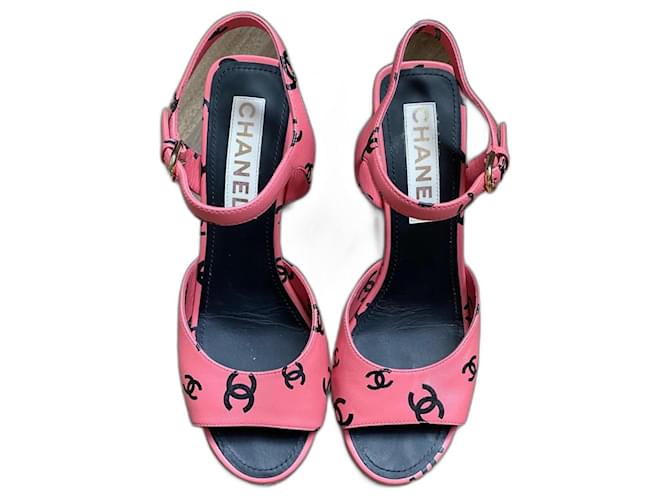 Chanel Monogram Heel Sandals Pink Leather  ref.1302839