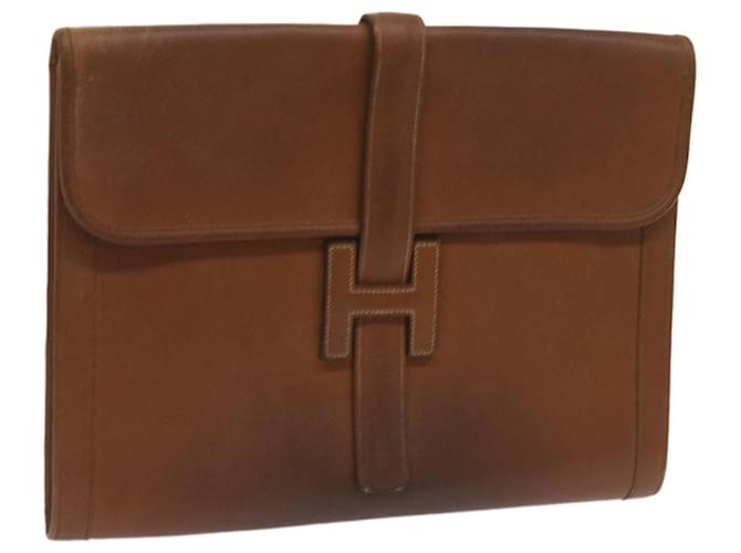 Hermès HERMES Clutch Bag Leather Brown Auth bs12425  ref.1302868