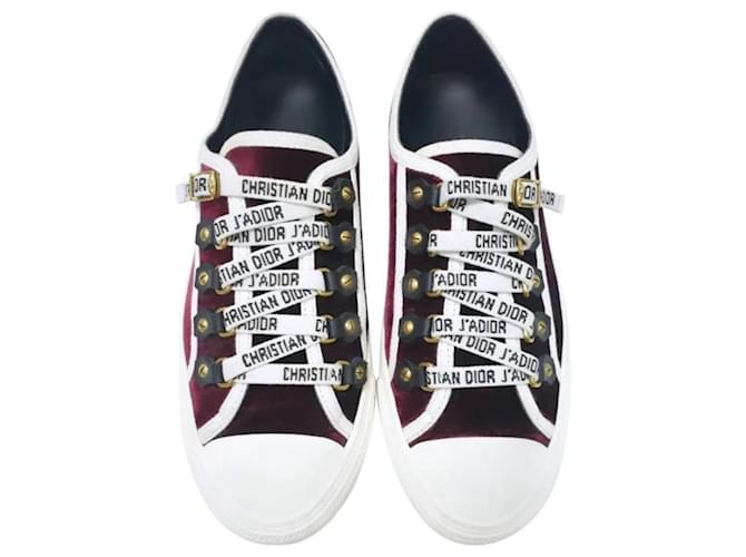 Dior Burgundy/White Velvet and Rubber Walk'n'Dior Sneakers  ref.1303009