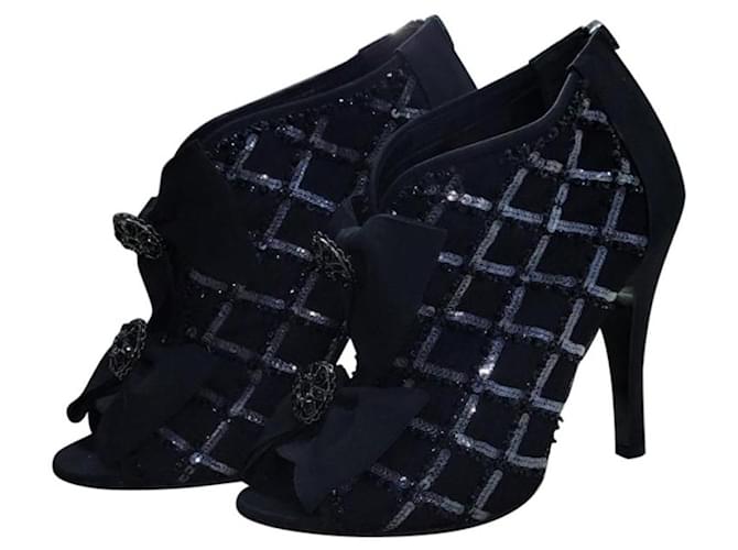 Chanel Stiefeletten aus mehrfarbigem Textil Schwarz Leinwand  ref.1303010