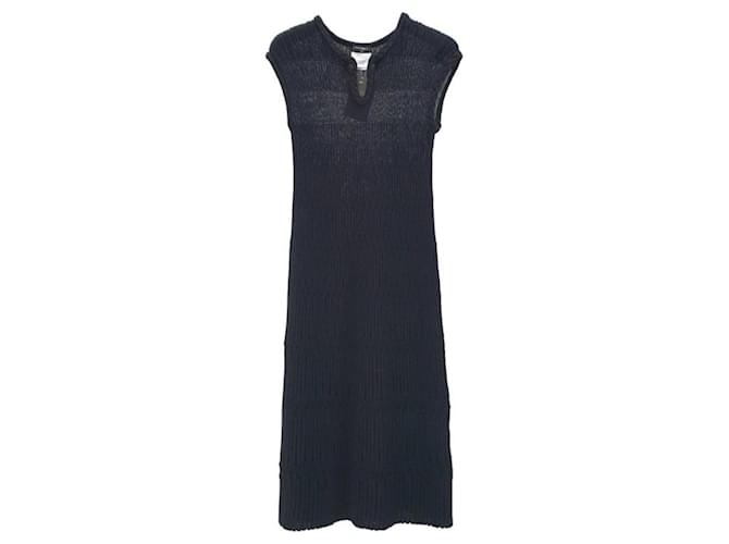 CHANEL Black Textured Cotton Jacquard Knit Sleeveless Dress  ref.1303012