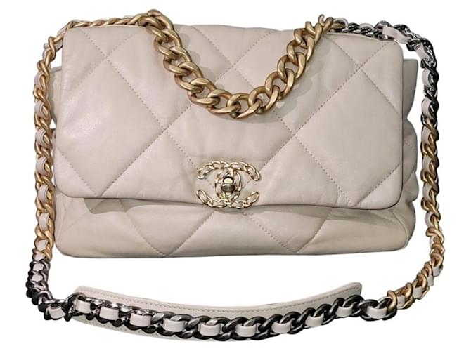Chanel Beige Quilted Lambskin Large 19 Flap Bag Leather  ref.1303013