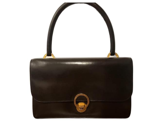 Hermès Ring Bag Dark brown Leather Lambskin  ref.1303014