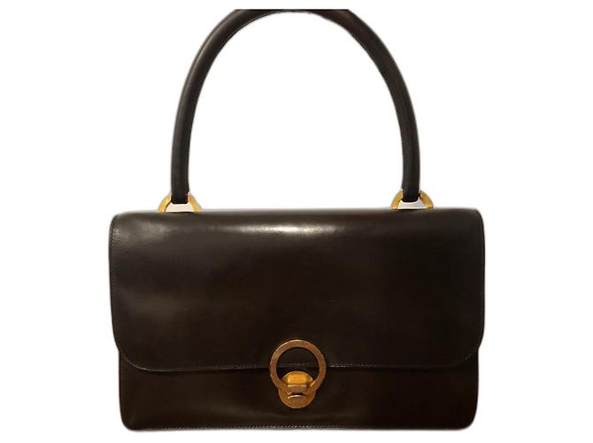 Sac à main Hermès Ring en cuir marron Marron foncé