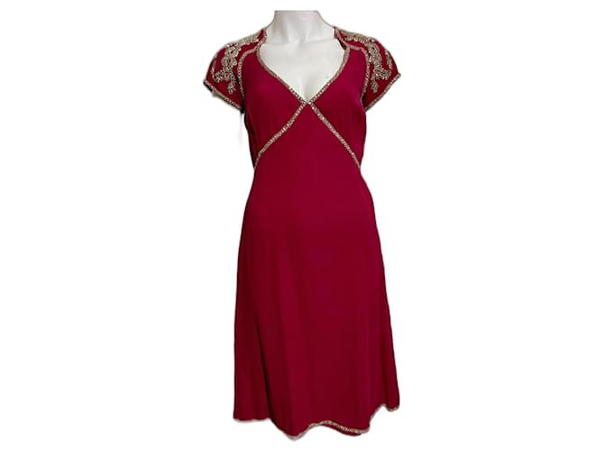 Temperley London Vintage silk dress with sequin embroidery Pink Dark red  ref.1303035