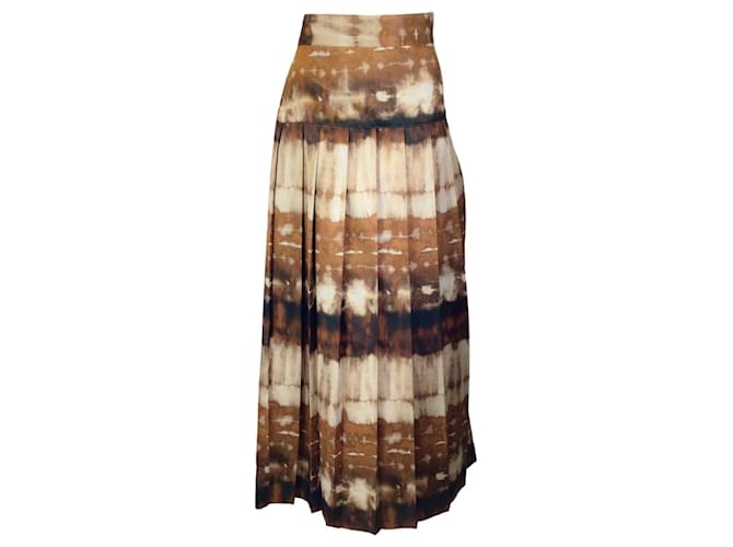 Autre Marque Smythe Brown Multi Sable Tie-Dye Pleated Side Slit Skirt Cotton  ref.1303065