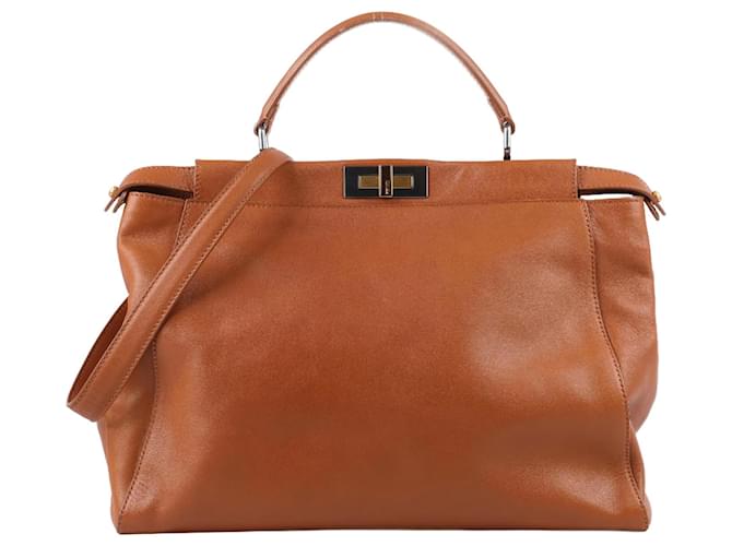 Fendi Brown Leather Peekaboo Top Handle Bag 8BN210  ref.1303080