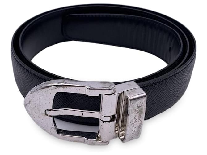 Louis Vuitton Cintura classica con fibbia in metallo argentato Taiga nero 85/34 Pelle  ref.1303197