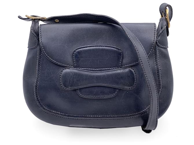 Gucci Vintage Navy Blue Leather Flap Shoulder Bag  ref.1303198