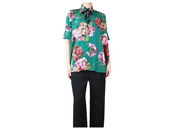Gucci Camisa verde com estampa floral - tamanho UK 8 Seda  ref.1303209