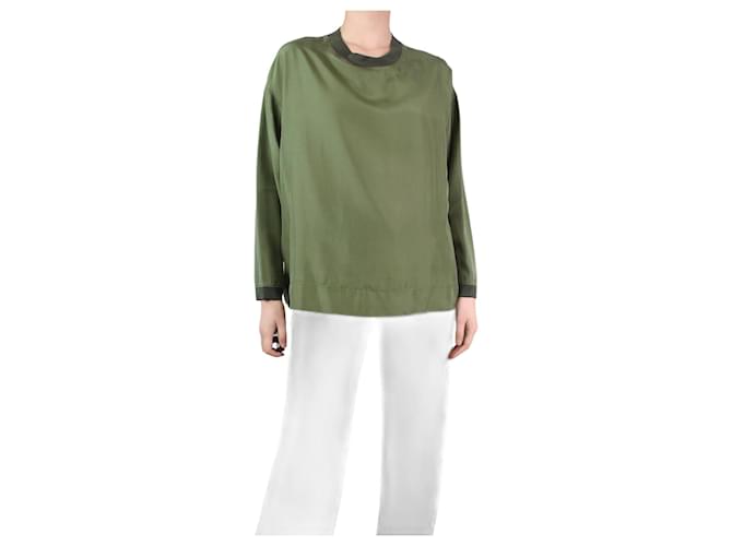 Autre Marque Blusa de seda verde con cuello redondo - talla S  ref.1303216