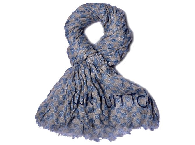 Louis Vuitton Damier Azur Stola Baumwolle grau