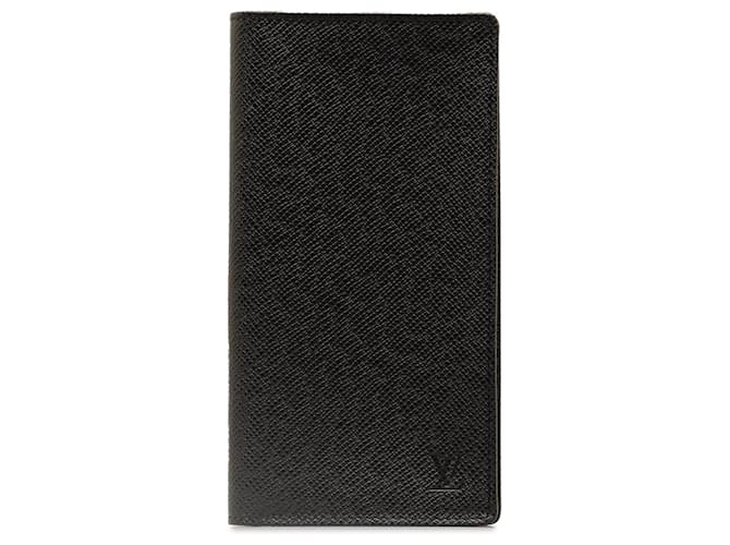 Louis Vuitton Schwarz Taiga Portefeuille Brazza Bi-Fold Long Wallet Leder  ref.1303235
