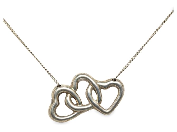 Tiffany & Co Tiffany Silver Triple Open Heart Pendant Necklace Silvery Metal  ref.1303239