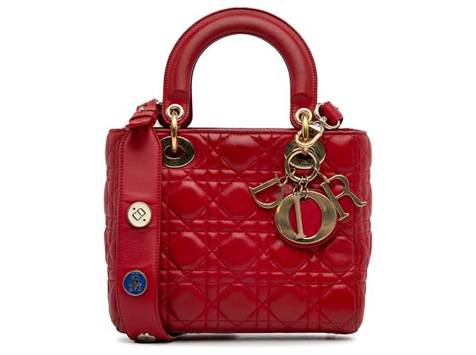 Dior Red Small Lambskin Cannage My ABCDior Lady Dior Vermelho Couro  ref.1303260