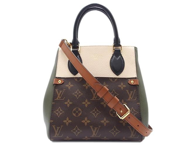 Louis Vuitton Brown Monogram Fold Tote PM Green Leather Cloth Pony-style calfskin  ref.1303276