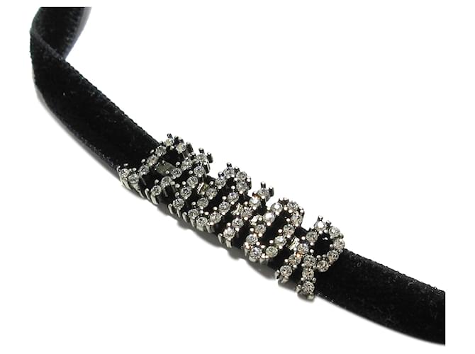Dior Black Crystal and Velvet J'Adior Choker Necklace Silvery Metal Cloth  ref.1303280