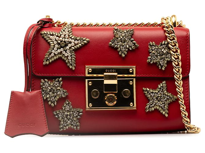 Gucci Red Padlock Crystal Embellished Crossbody Bag Leather Pony-style calfskin  ref.1303307