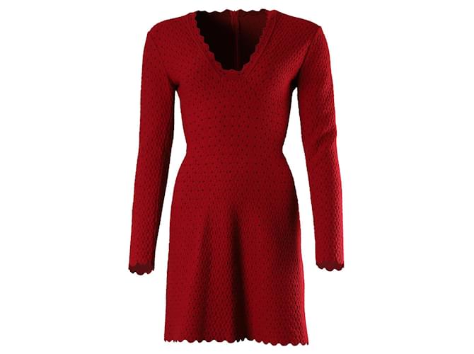 Alaïa Knitted Long Sleeve Dress in Red Wool  ref.1303336