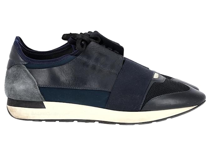 Balenciaga Race Runner Sneakers in Navy Blue Leather and Mesh  ref.1303339