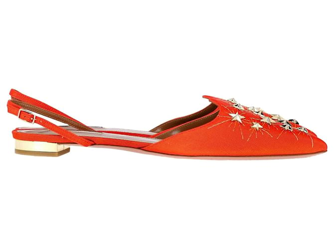 Aquazzura - Chaussures plates à bride arrière avec accents cloutés en satin orange  ref.1303354