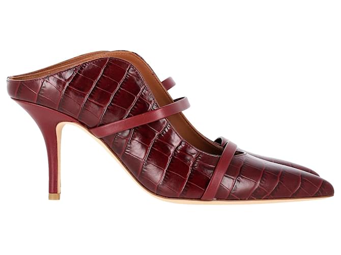 Autre Marque Malone Souliers Maureen Mules in Brown Croc Embossed Leather Dark red  ref.1303355