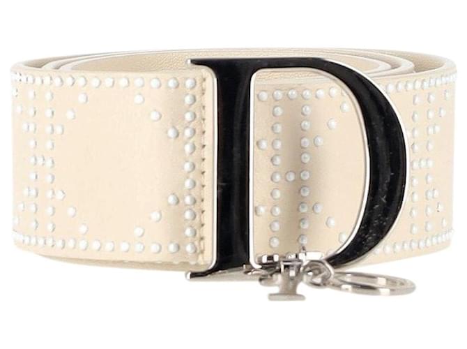 Dior Cannage Belt in Cream Leather White  ref.1303361