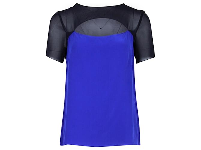 Sandro Paris Two-Tone Cut-Out Top in Blue and Black Silk  ref.1303364