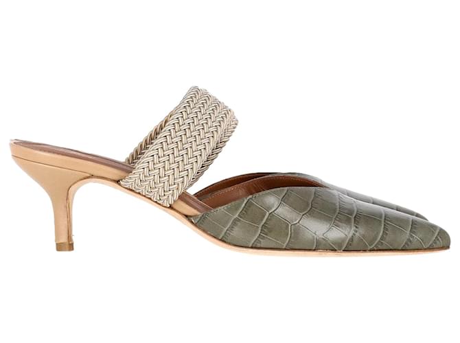 Autre Marque Malone Souliers Maisie 45mm Mules in Green Embossed Leather  ref.1303369