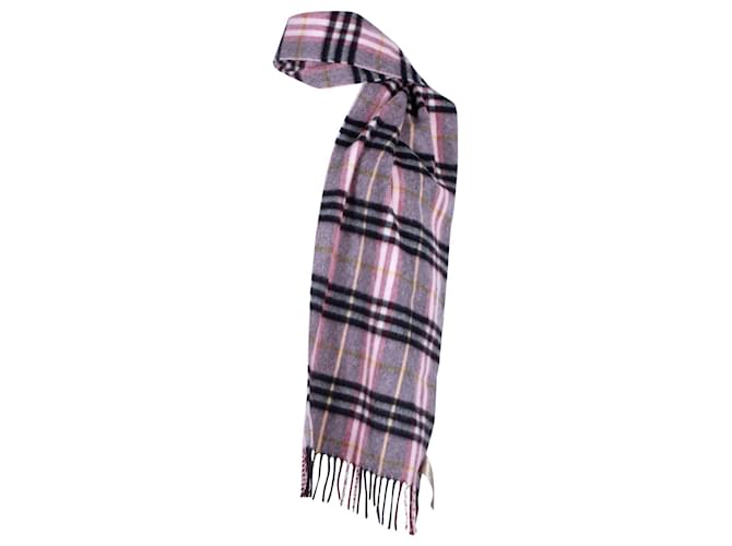 Burberry Vintage Check Fringe Scarf in Pink Cashmere Wool  ref.1303376