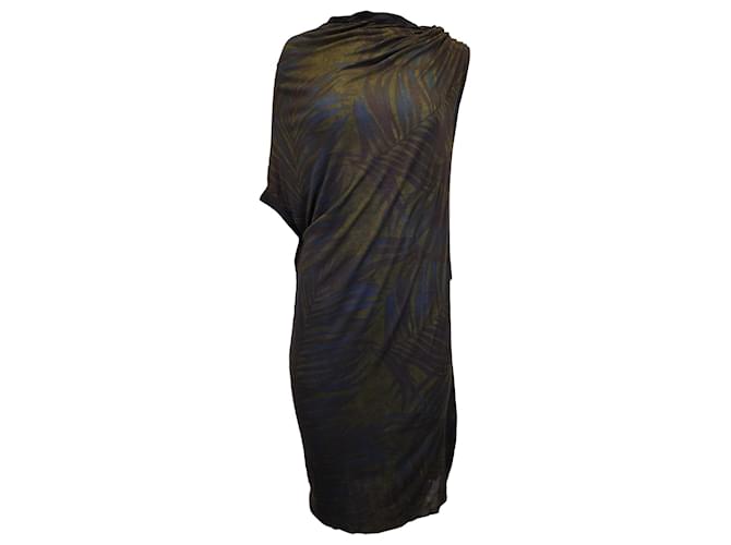 Lanvin One-Shoulder-Kleid aus olivgrüner Seide  ref.1303385